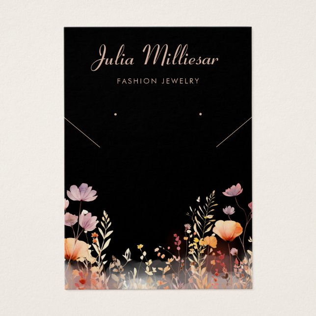 Modern wildflower necklace Earring Display Card  (Front)
