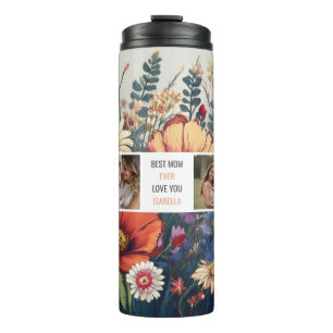 Modern Wildflower Photo Collage – Best Mom Gift Thermal Tumbler