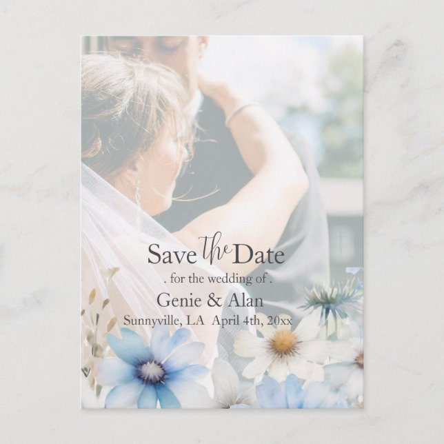 Modern Wildflower  Save the Date Photo Postcard (Front)