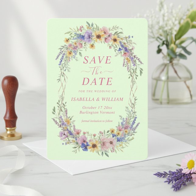 Modern Wildflower Save The Date Pistachio Spring Invitation (Creator Uploaded)