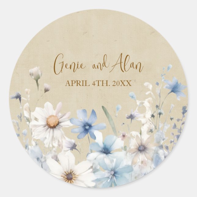 Modern Wildflower Script Classic Round Sticker (Front)