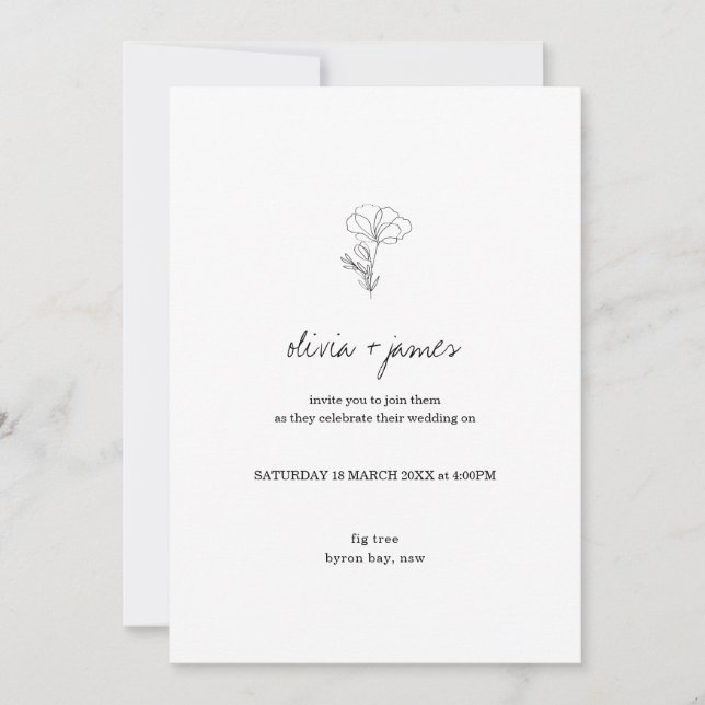 Modern wildflower script font wedding invitation (Front)