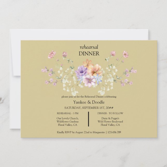 Modern wildflower spring wedding Dinner Invitation (Devant)