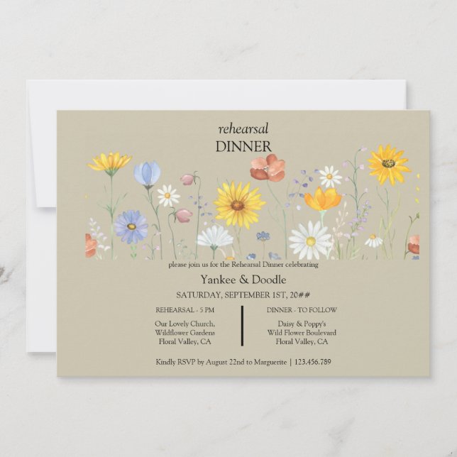 Modern wildflower spring wedding Dinner Invitation (Devant)
