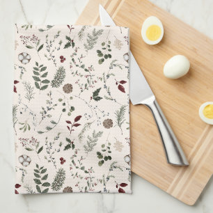 Modern Wildflower Watercolor Christmas Pattern Kitchen Towel