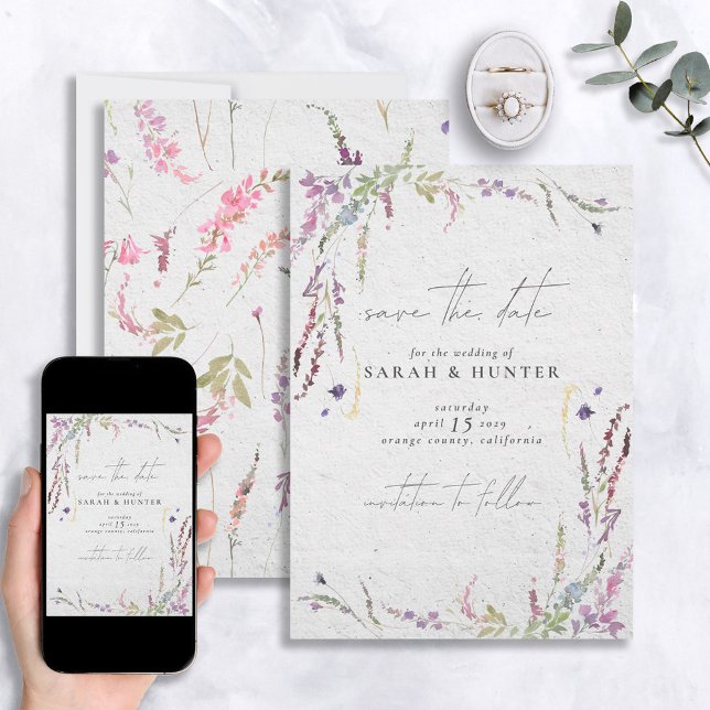 Modern Wildflower Watercolor Save the Date Invitation (Creator Uploaded)