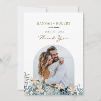 Modern Wildflower Wedding Photo Thank You Card
