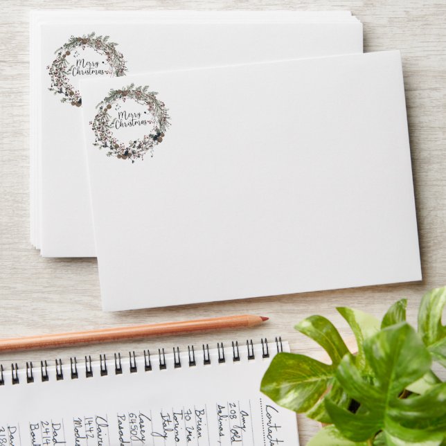 Modern Wildflower Wreath Christmas Return Address Envelope (Stacked)
