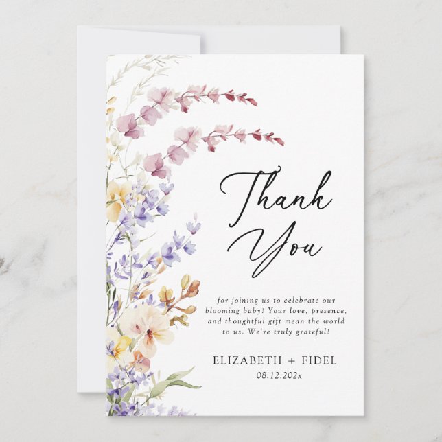 Modern Wildflowers Baby Shower Thank You Card (Front)