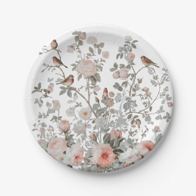 Modern wildflowers & birds Birthday or Shower      Paper Plate (Front)