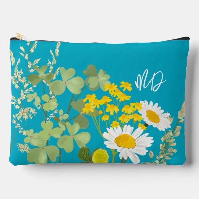 Modern Wildflowers Custom Monogram  Accessory Pouch (Front)