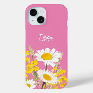 Modern Wildflowers Custom Monogram iPhone 15 Case