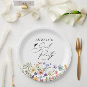 Modern Wildflowers Floral  Grad Party  Paper Plate