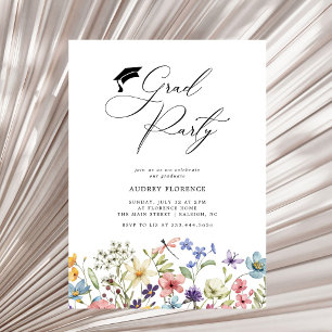 Modern  Wildflowers Floral Graduation Party Invitation