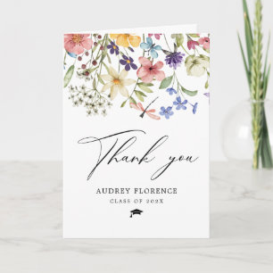 Modern  Wildflowers Floral Photo Graduation Party Thank You Card