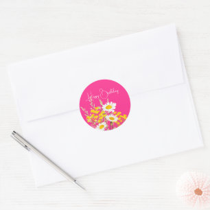 Modern Wildflowers Happy Birthday  Classic Round Sticker