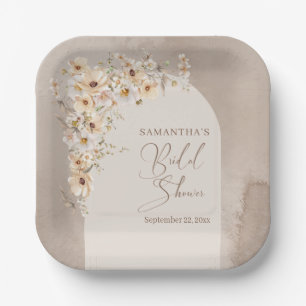 Modern Wildflowers Ivory Boho Arch Bridal Shower Paper Plate