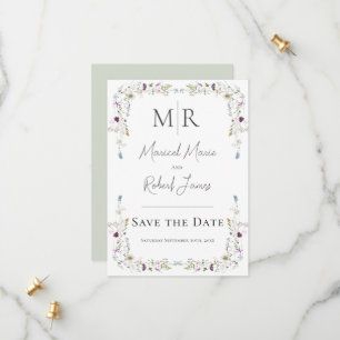 Modern Wildflowers Monogram Green Wedding Save The Date