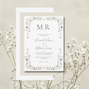 Modern Wildflowers Monogram Wedding Invitation
