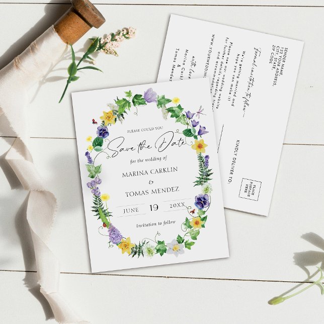 Modern Wildflowers Save the Date Announcement Postcard (Creator Uploaded)