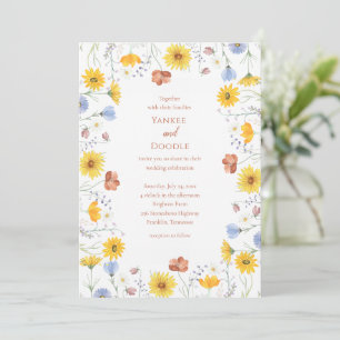 Modern wildflowers spring wedding invitation