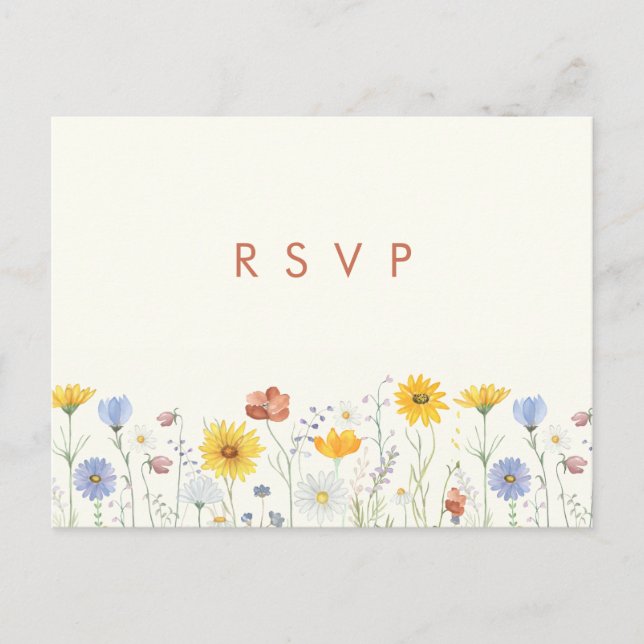 Modern wildflowers spring wedding RSVP Postcard (Front)