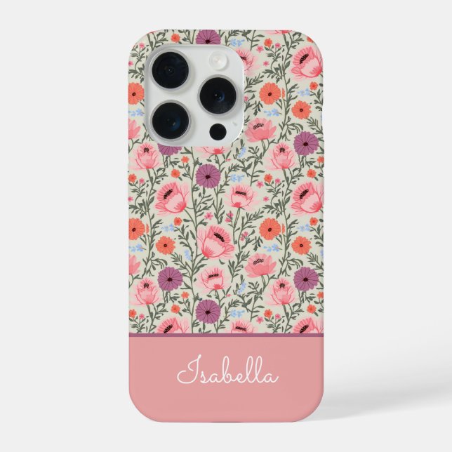Modern Wildflowers with Name iPhone Case (Back)