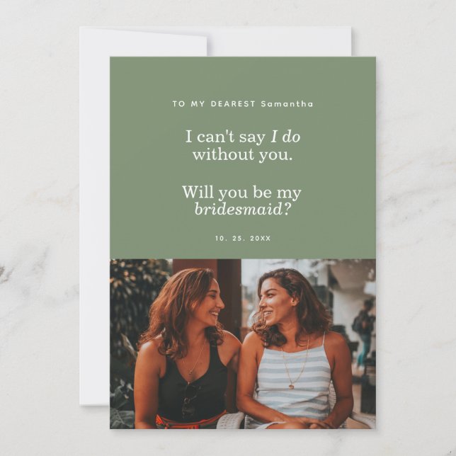Modern Will You Be My Bridesmaid Photo Card (Front)