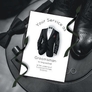 Modern will you be my Groomsman Tuxedo Invitation