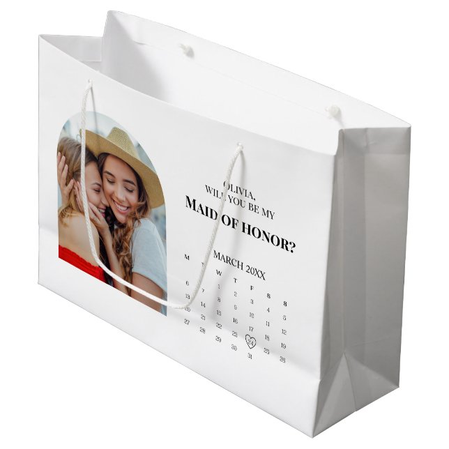 Modern Will You Be My Maid Of Honour Proposal Large Gift Bag (Front Angled)