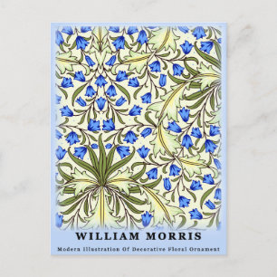 Modern William Morris Blue Floral Leaves Postcard