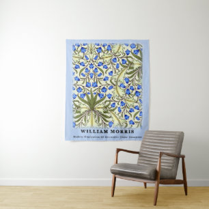 Modern William Morris Blue Floral Leaves  Tapestry