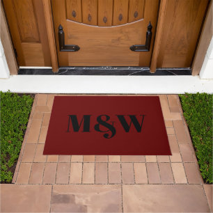 Modern wine black custom couple monogram initials doormat
