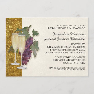 Modern Wine Champagne Glass Theme Bridal Shower Invitation
