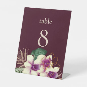 Modern Wine Colour White Floral Wedding Menu  Pedestal Sign