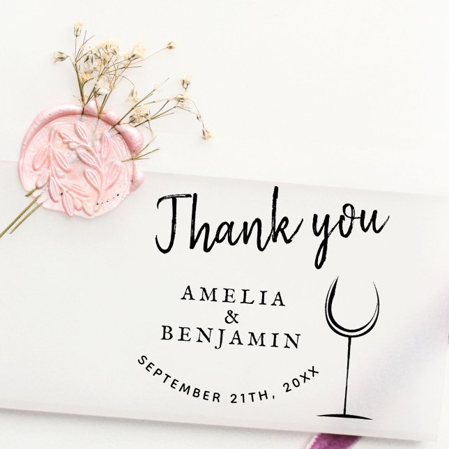 Modern Wine Glass Typography Thank you Wedding Rubber Stamp (Creator Uploaded)