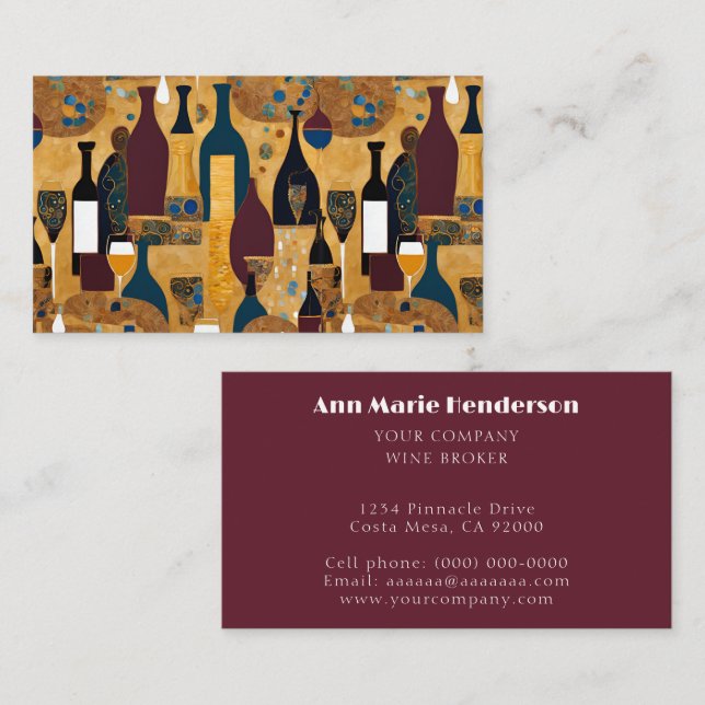 Modern Wine Pattern Gold Maroon  Business Card (Front/Back)