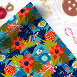 Modern Wine Poinsettia Christmas  Wrapping Paper<br><div class="desc">Give your holiday gifts a bold and vibrant look with this funky modern Christmas wine wrapping paper. Featuring bright poinsettia flowers, wine, ornaments, and festive greenery, this wrapping paper brings an energetic and contemporary touch to your holiday presents. The vivid colour palette and unique design make it perfect for those...</div>