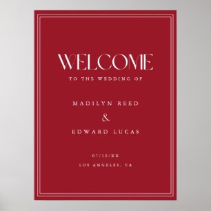 Modern Wine Red Bold Typography Wedding Welcome Poster