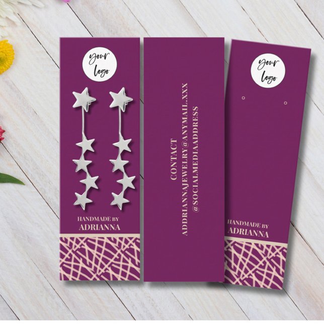 Modern Wine Red Logo Earring Display  Mini Business Card (Creator Uploaded)