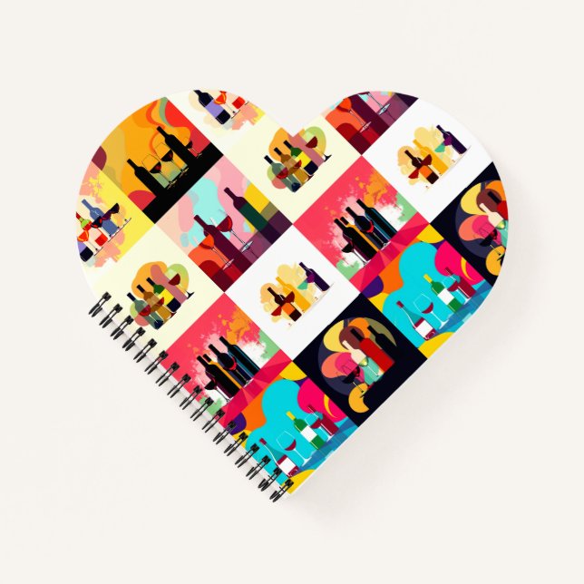Modern Wine Set Silhouette Collage – Bold Colorful Notebook (Front)