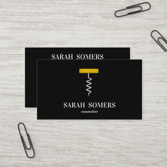 Modern Wine Stain Corkscrew Sommelier Bartender Business Card (Front/Back In Situ)