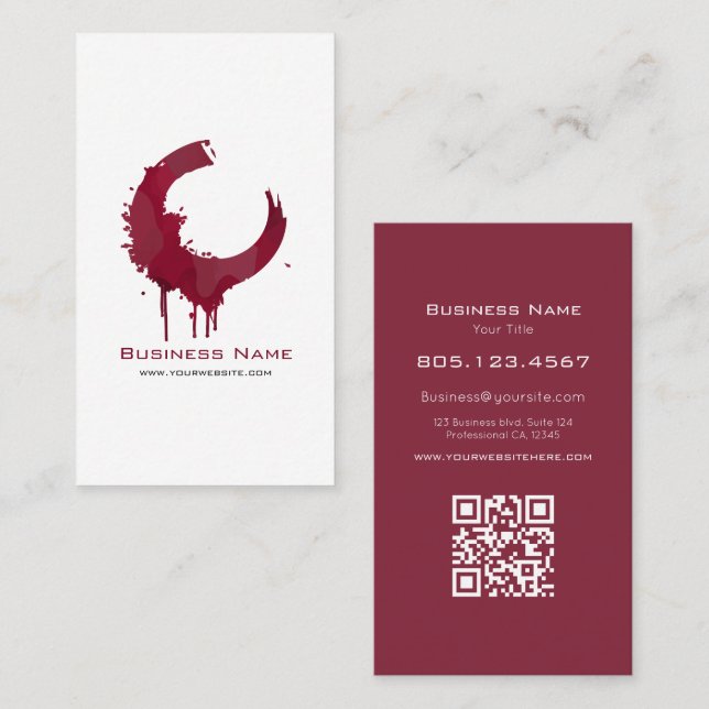 Modern Wine Swirl Custom Editable QR Code Business Card (Front/Back)
