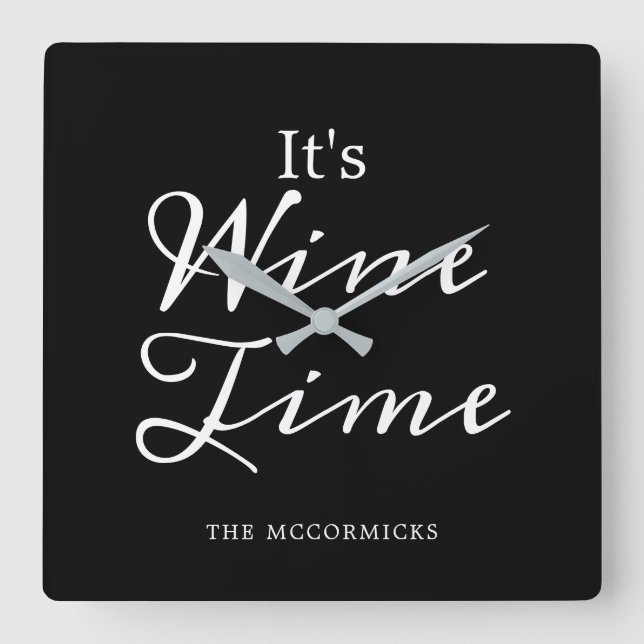 Modern Wine Time Black Personalized  Square Wall Clock (Front)