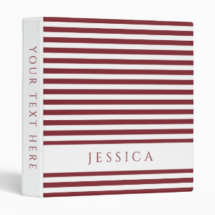 Modern Winery Red White Stripes Pattern Name Binder