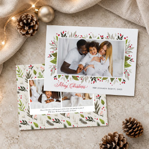 Modern Winter Berries Greenery Photo Frame Holiday Card