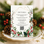 Modern Winter Berries Greenery Wedding Details Enclosure Card<br><div class="desc">Featuring a delicate gold geometric frame encircling a lush watercolor wreath adorned with vibrant red berries,  and greenery,  this design combines seasonal charm with timeless elegance. The classic serif and festive red script typography create a perfect balance of sophistication and holiday cheer,  making it ideal for Christmas themed weddings.</div>