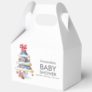 Modern Winter Bow Christmas Tree Baby Shower  Favor Box