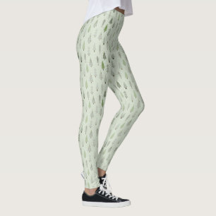 Modern Winter Christmas Forest Trees Green Leggings