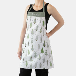 Modern Winter Christmas Forest Trees Personalized Apron